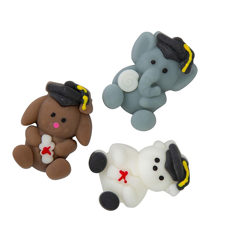 2 3/4" Mini Graduation Bear, Elephant & Puppy Mochi Squishies 12 Pieces