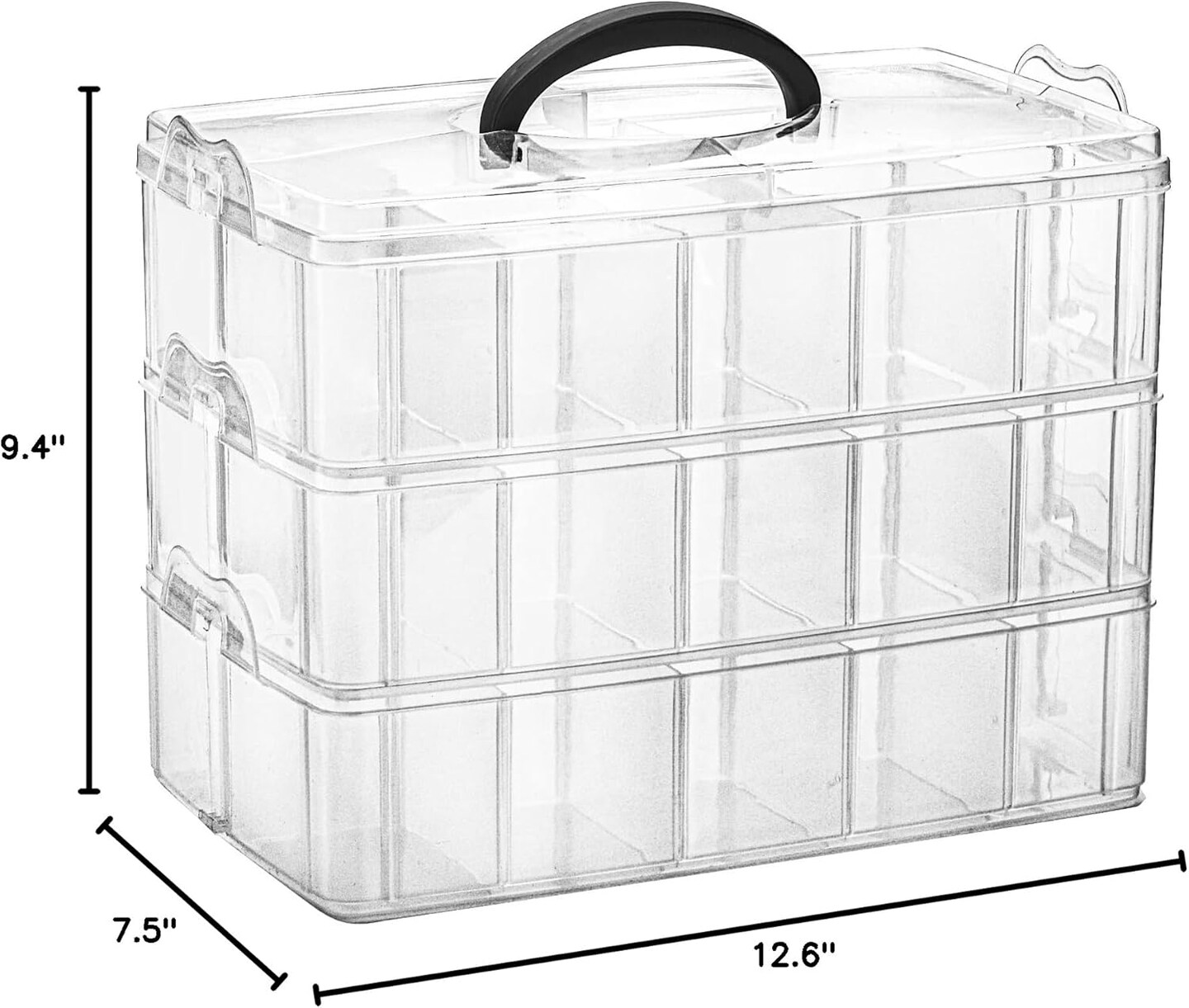 3-Tier Stackable Storage Container Box with 30 Compartments, Plastic Craft Organizer Case Tool Storage Bins for Jewelry Beads, Washi Tape, Nail Polish, Arts and Crafts, Sewing Accessories
