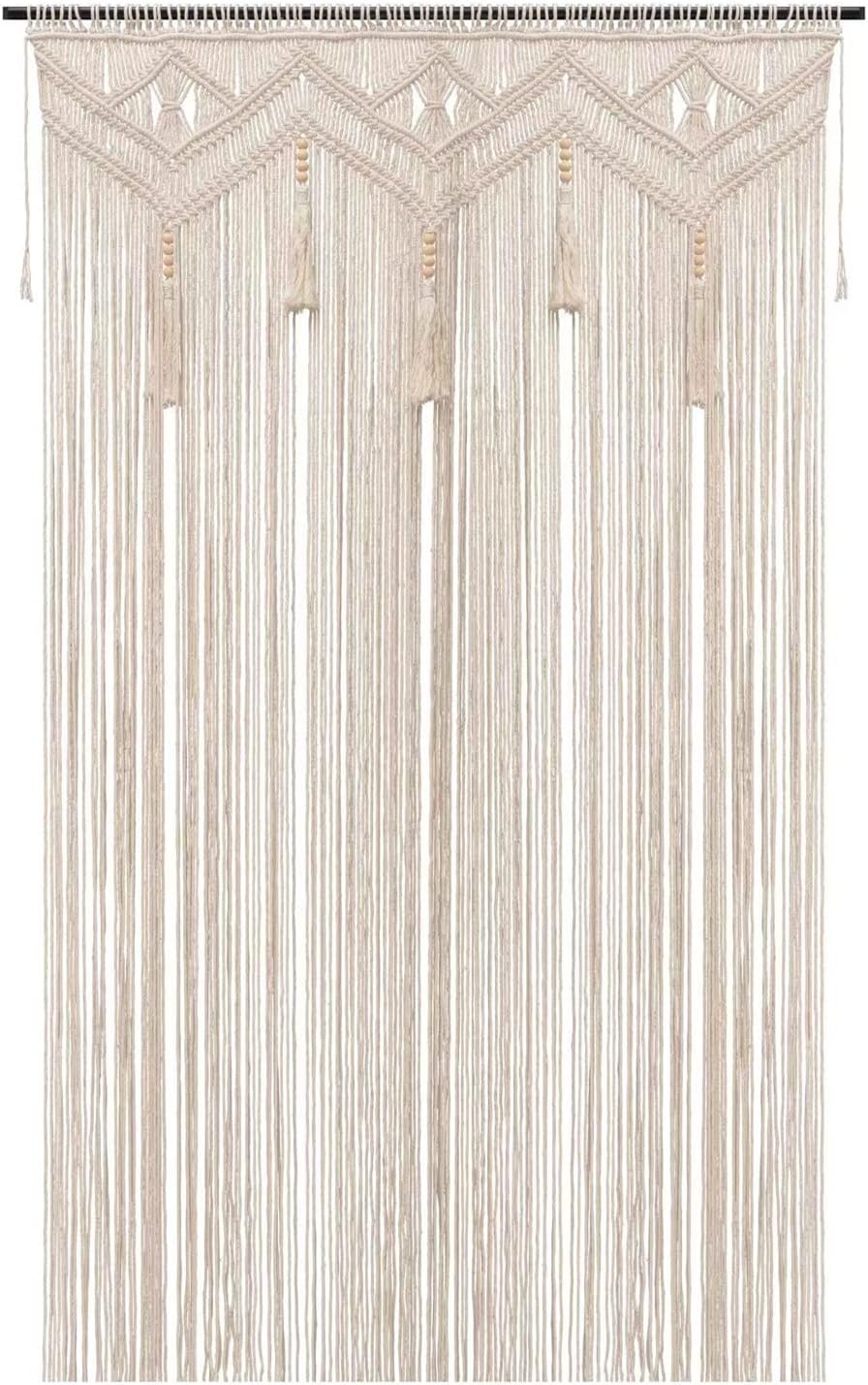 Boho Macrame Curtains Large Beaded Wall Hanging Panel for Bedroom, Living Room, Doorway, Closet, or Wedding Backdrop, Handmade Bohemian Decor, 52"W x 72"L