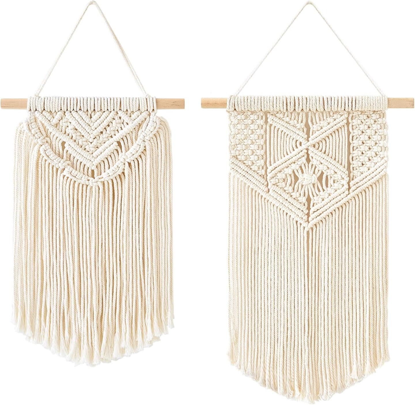 2-Piece Macramé Wall Hanging Set – Boho Woven Wall Art for Bedroom, Nursery, Living Room, Dorm, or Apartment, Small Sizes: 13" x 10" & 16" x 10"