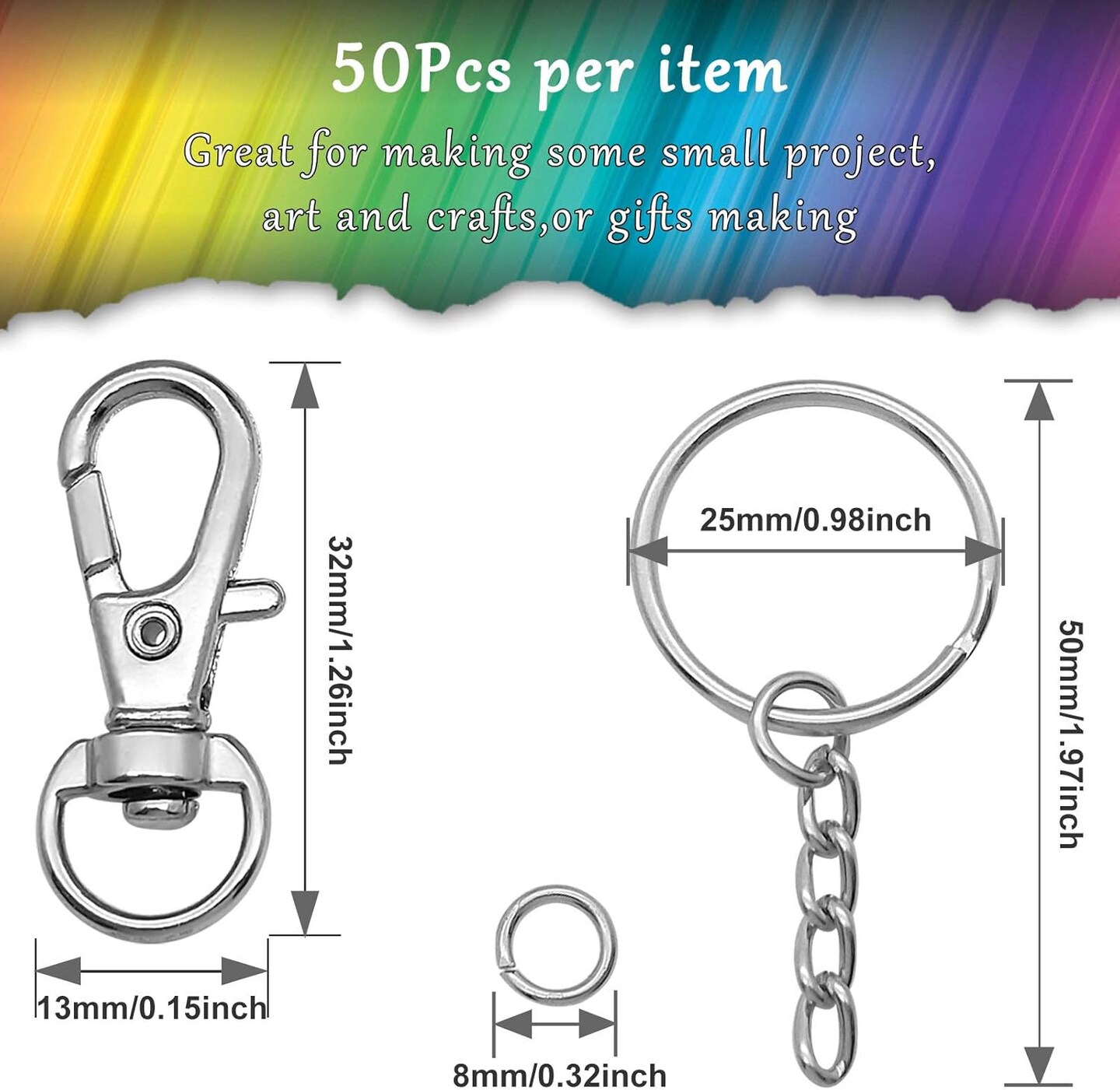 150Pcs Swivel Snap Hook Set,Stainless Steel Split Key Rings with Chain and Jump Rings Bulk for Keychain Lanyard,Crafts Supplies