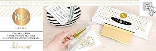 American Crafts, Heidi Swapp, Mini Minc Wheel Foiling Machine Laminator Applicator &#x26; Starter Kit 370671, Small 6 inch, White, Includes Transfer Folder, Gold Foil Sheet and 3 Tags