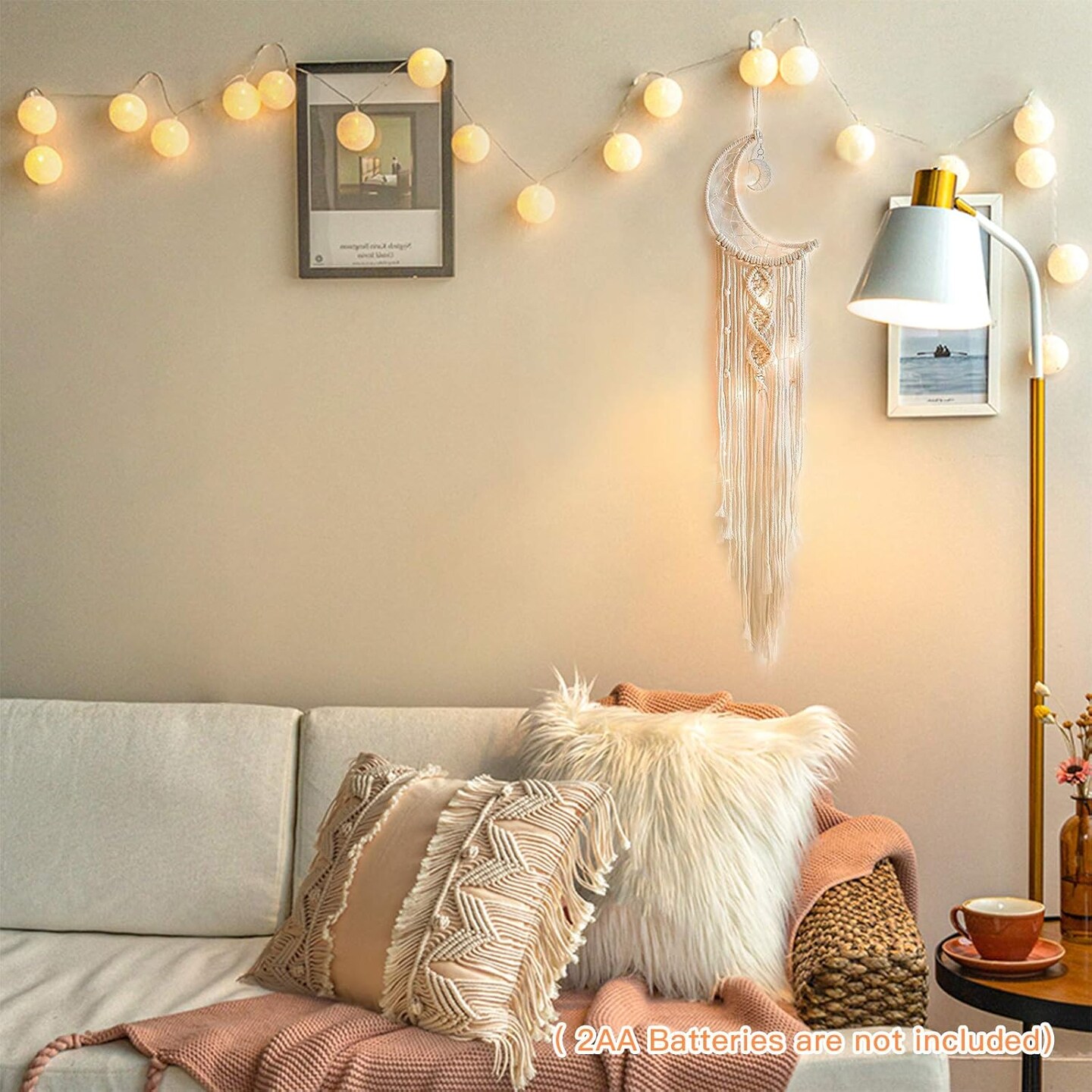 Boho Macrame Woven Wall Hanging, Moon Dream Catcher, Handmade Dream Catchers for Mom, Women, Girls, Woven Wall Hanging Bedroom Decoration (Moon-White)