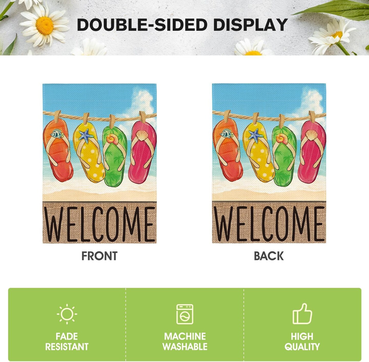 Summer Beach Flip-flop Garden Flag 12x18 Inch Double Sided, Welcome Seasonal Holiday Burlap Yard Outdoor Decoration