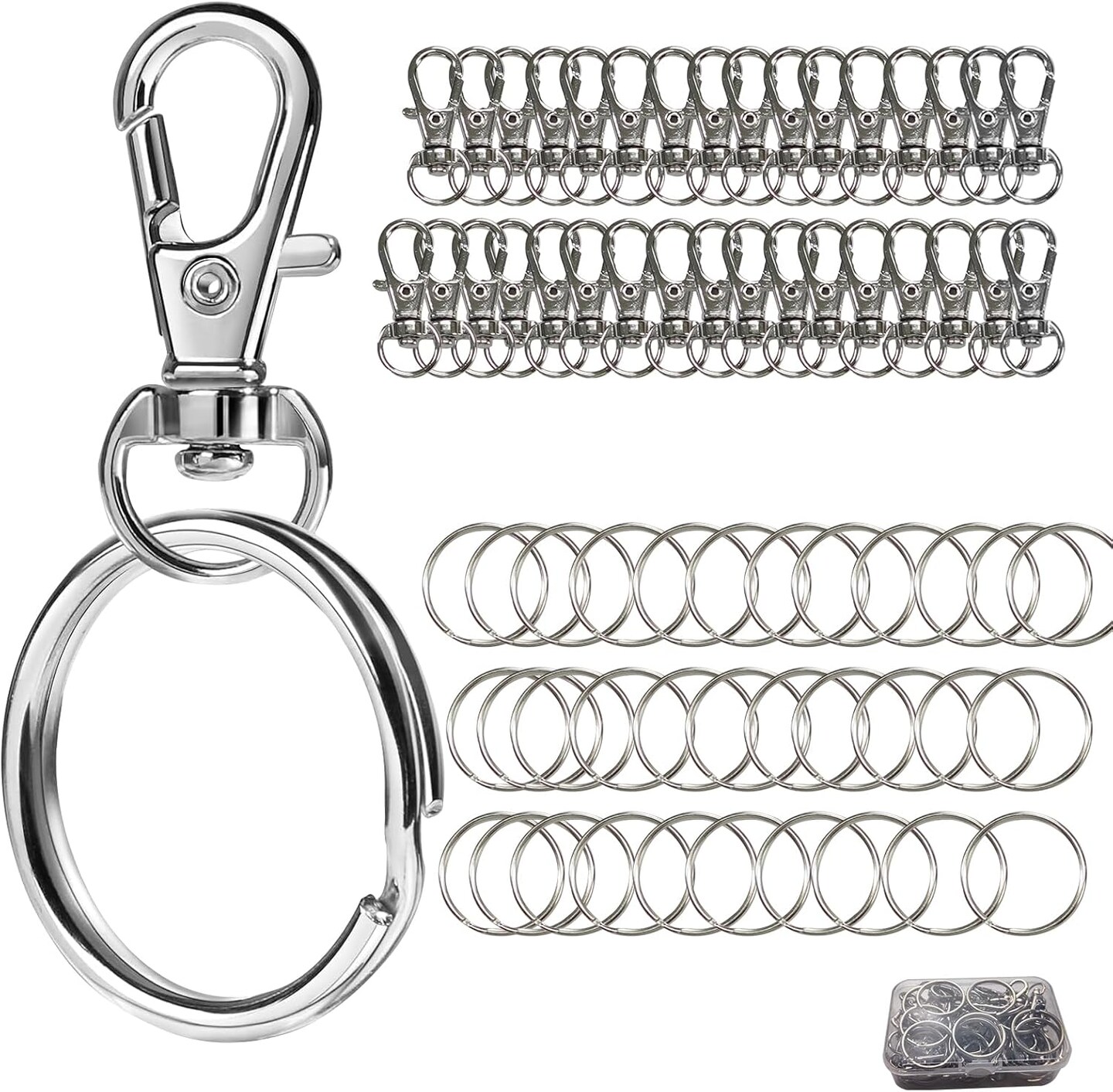 68PCS Swivel Snap Hooks with Key Rings, Metal Lobster Claw Clasp, 34PCS Keychains Clips Hooks and 34PCS Key Chain Rings, Silver