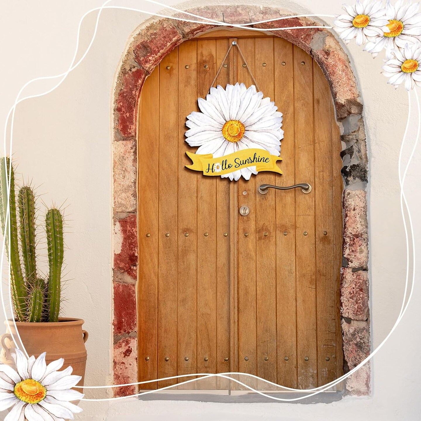Hello Summer Door Sign Summer Wreaths for Front Door Hanger Rustic Wooden Daisy Wall Decor Flower Flip Flops Welcome Hanging Sign for Home Office Indoor Outdoor Decoration(Daisy)