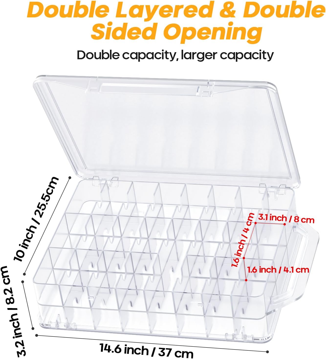 46 Grids Sewing Organizer, Double Sided Thread Box Storage, Portable Clear Plastic Organizer Box for Embroidery and Sewing Threads, Embroidery Floss, Crafts, Small Toys (Clear,1 Pack)