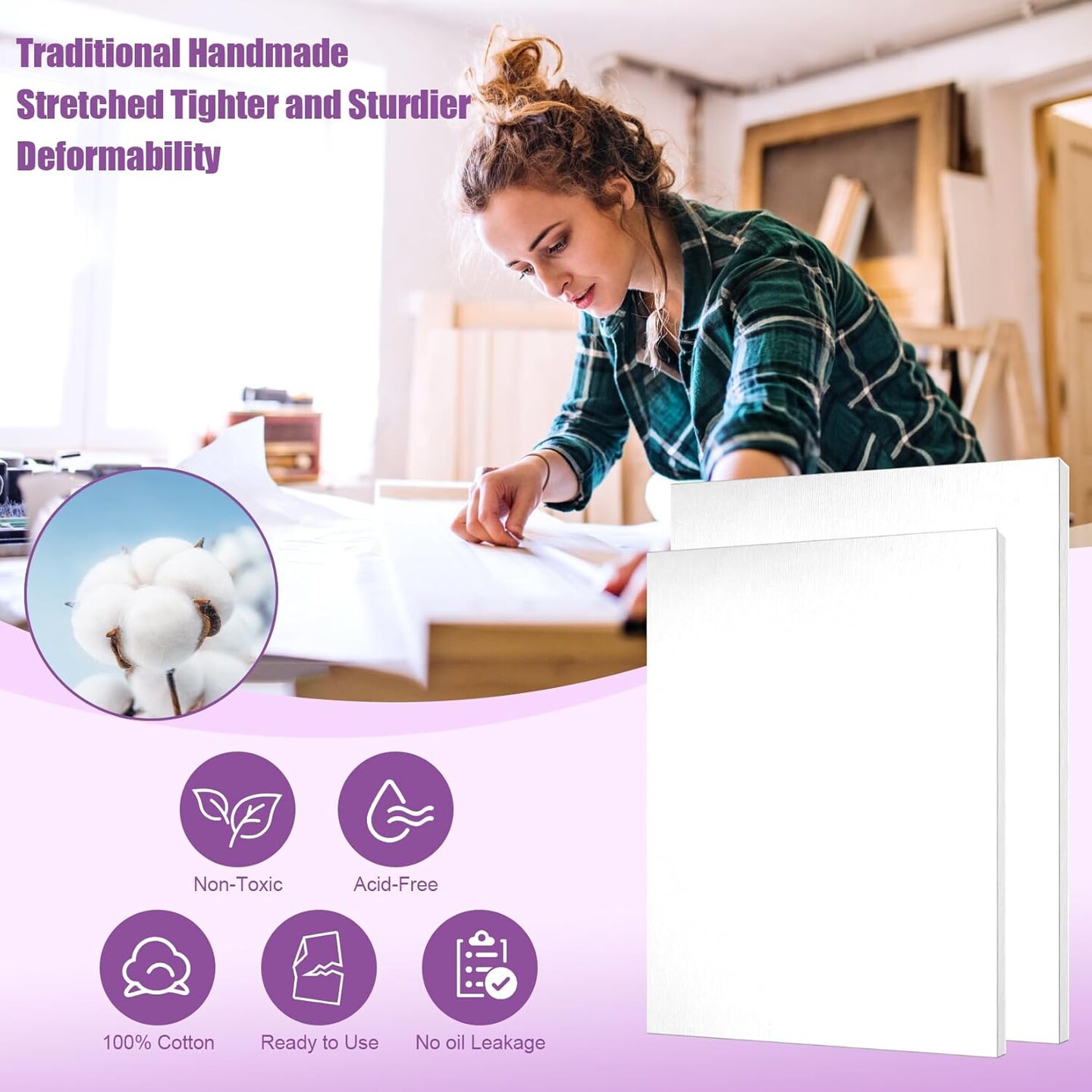 20 Value Pack Stretched Canvas for Painting, Multi-Size (4x4, 6x6, 8x10, 10x12, 12x16in), 100% Cotton Blank Canvase for Oil Acrylic Watercolor Paint, Acid-Free for Kids &#x26; Artists