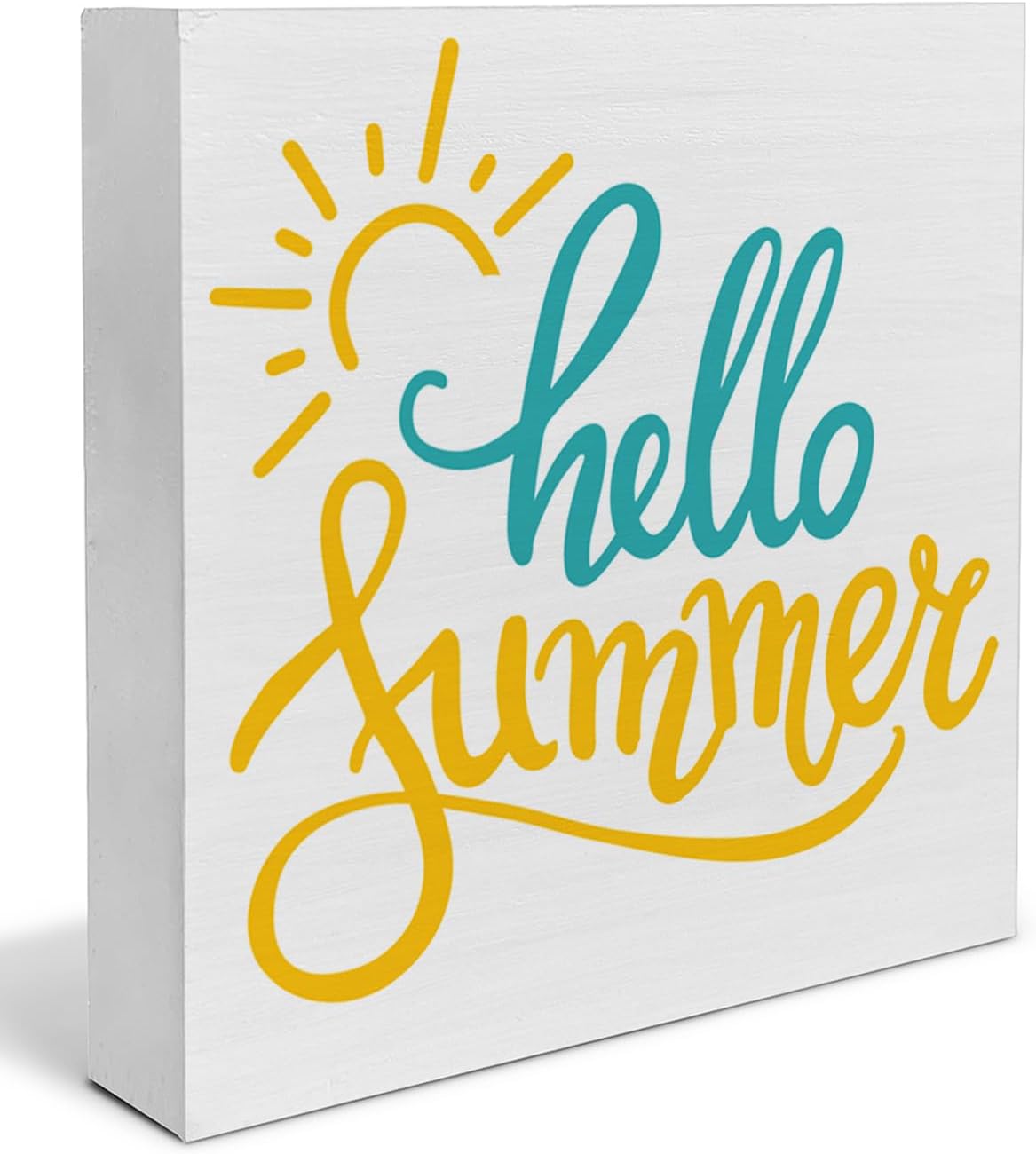 Country Hello Summer Sun Wooden Sign Decor Desk Sign Summer Quote Sun Wood Block Sign
