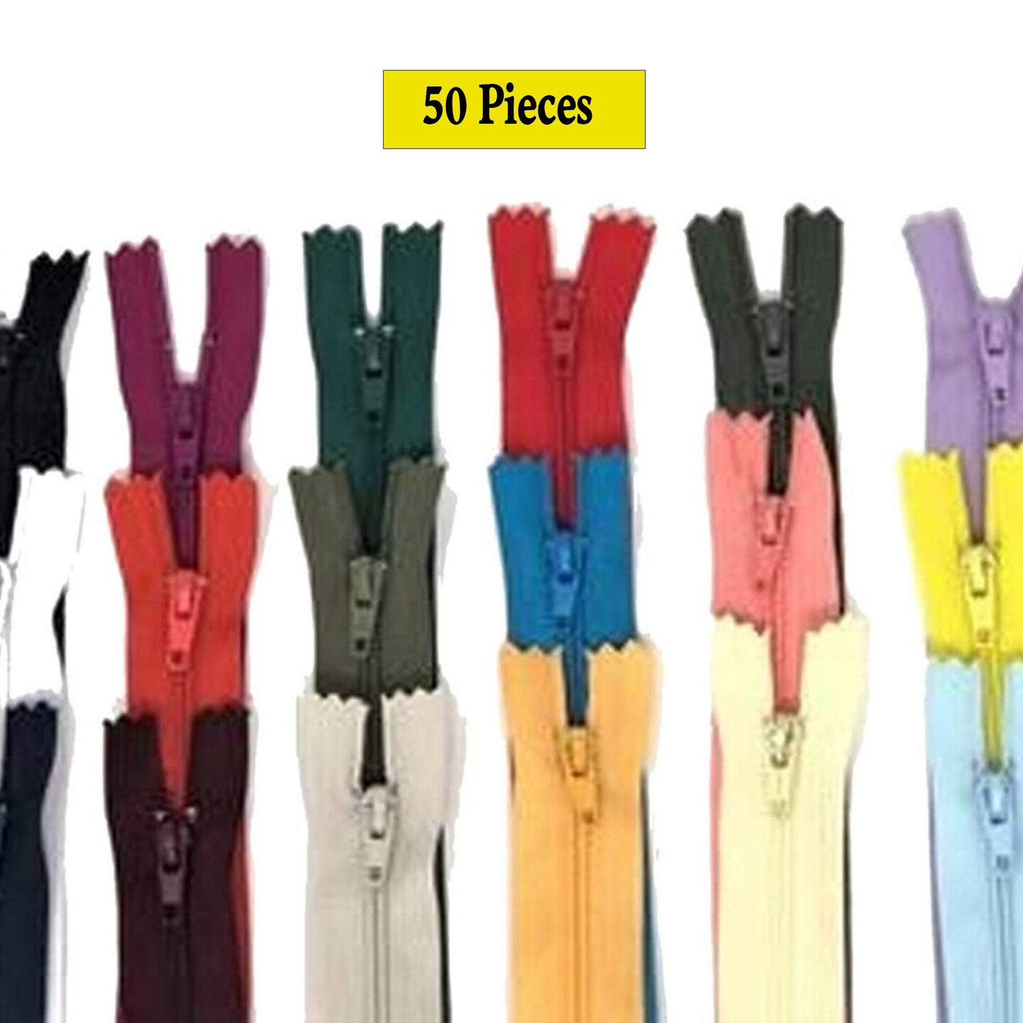 50 Pieces Zippers Closed Bottom 18 Inches Assorted Colors