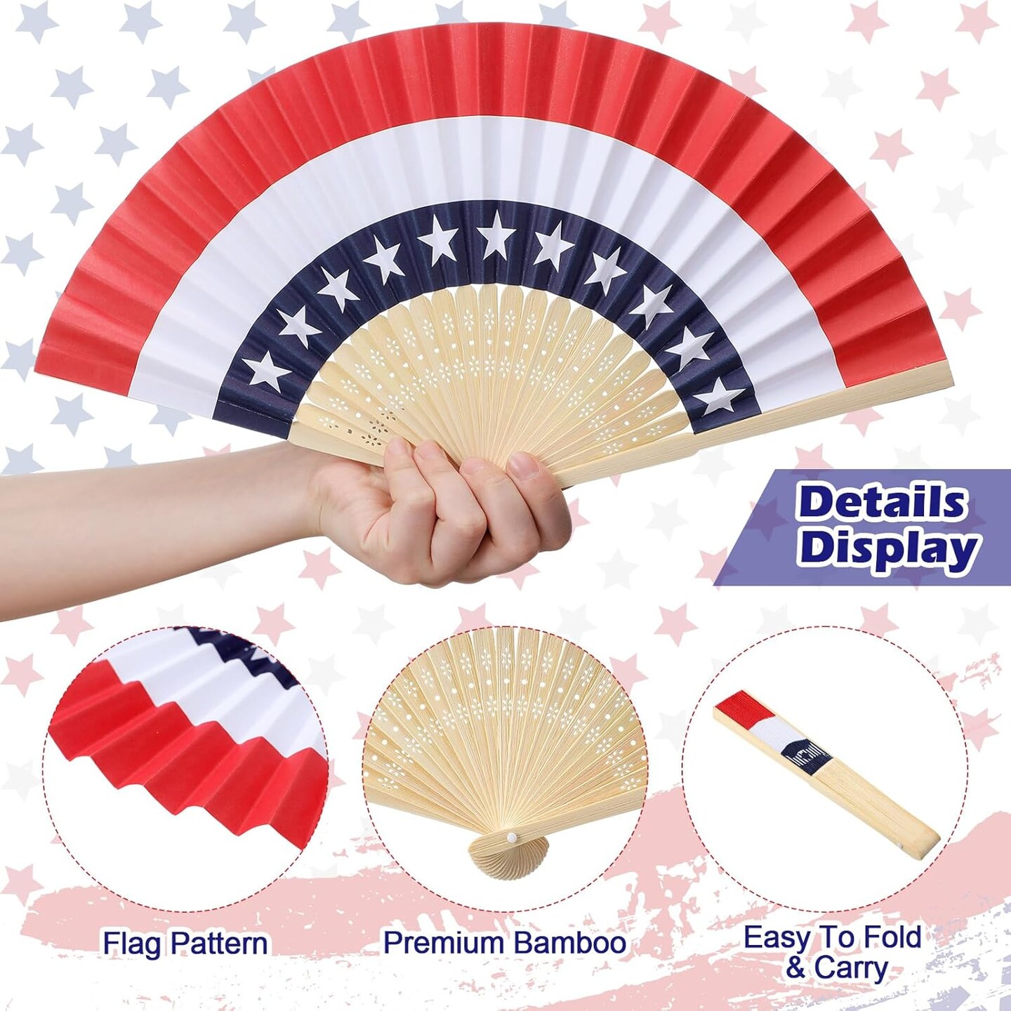 36-Pack Vintage Patriotic Folding Hand Fans - 250th Anniversary American Flag Paper Fans - Red, White, and Blue Handheld Fans for 4th of July Parades, Memorial Day, and 2026 Sestercentennial Party Favors