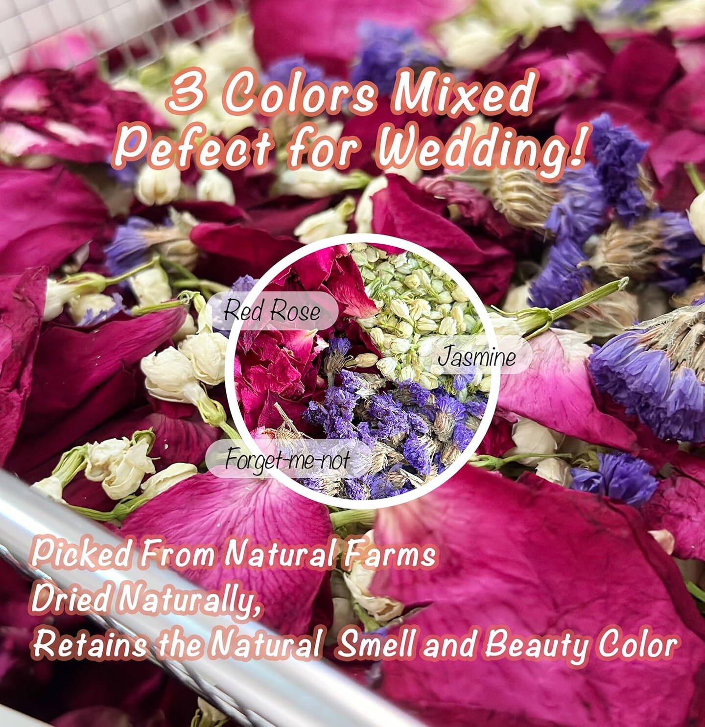 Biodegradable Wedding Confetti - Dried Flower Petals Natural Dried Rose, Jasmine &#x26; Forget-Me-Not Petals (3.5oz) | Eco-Friendly for Flower Girl, Church, Christmas, Valentine&#x2019;s Decor