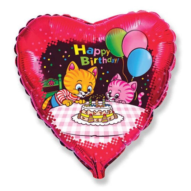 Birthday Party Cats Foil Balloon Heart Shaped 18" Birthday Theme