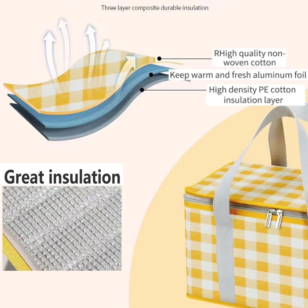 Insulated Picnic Cooler Basket Bag - Zippered Top, Keeps Hot or Cold - Perfect for Picnics, Beach, Food Delivery &#x26; Outdoor (13.8x7.9x7.9 in)