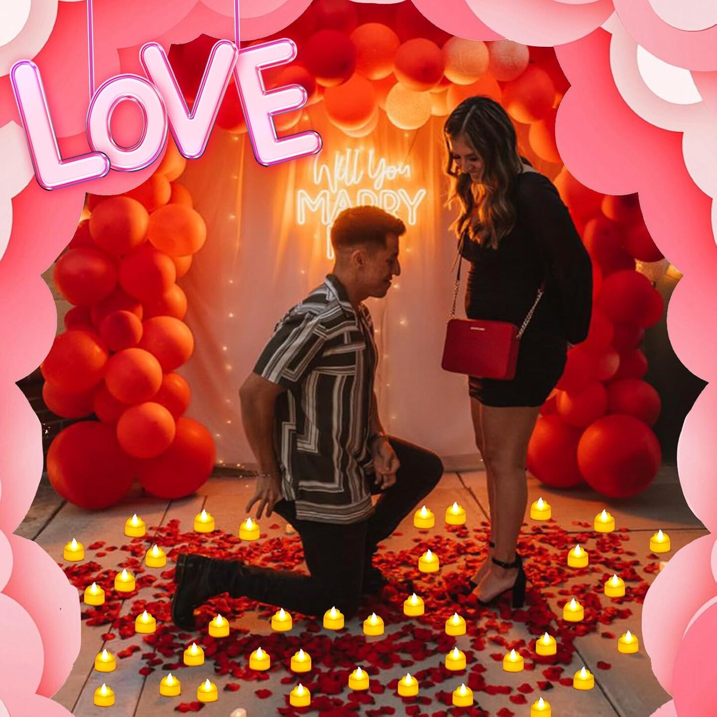 7000 Pieces Artificial Rose Petals with 72 Pieces Romantic Heart Led Tealight Candles, Rose Petals and Candles Set for Weddings Anniversaries Proposals Decor