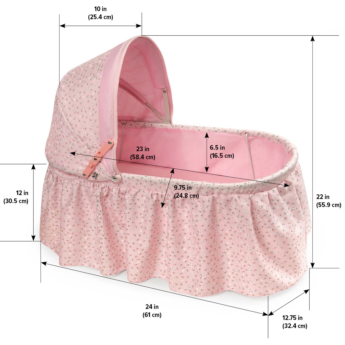 Badger Basket Folding Doll Cradle with Hood - Pink/Rosebud