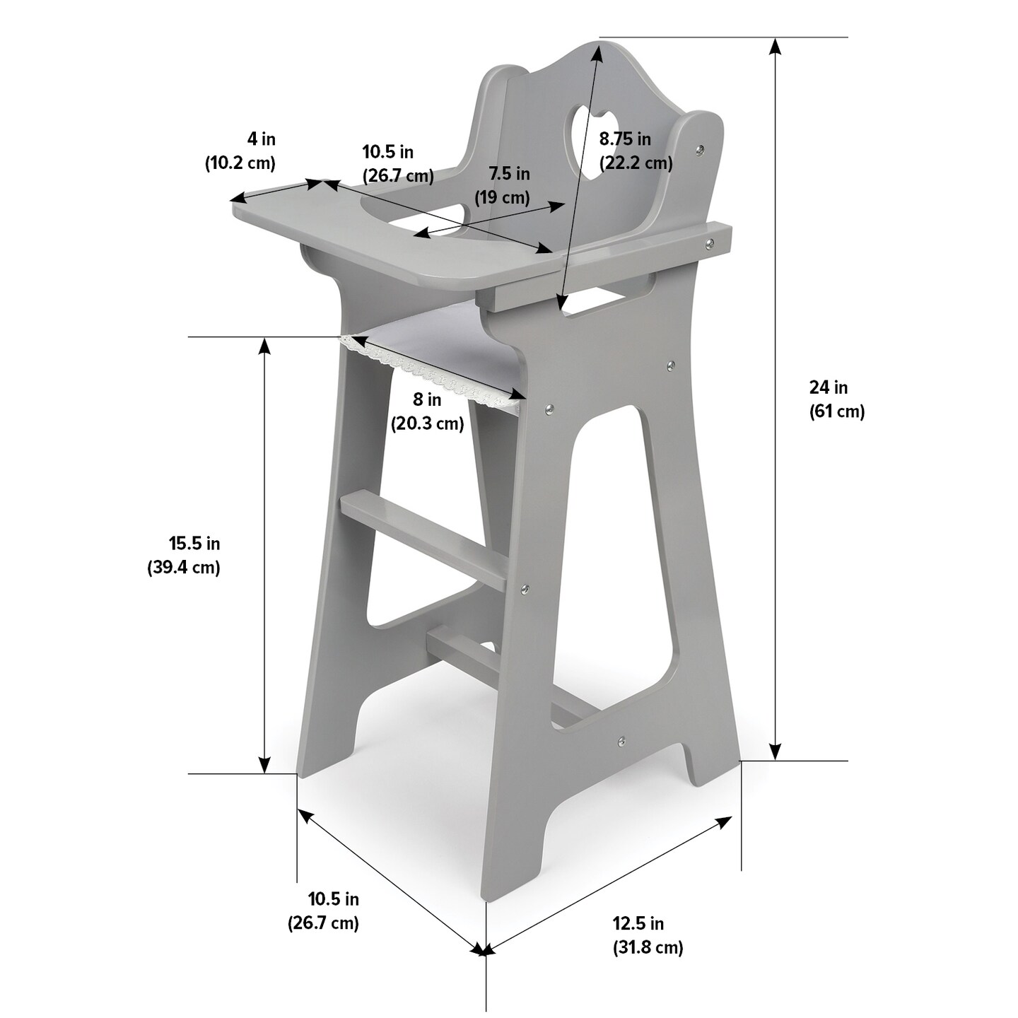 Badger Basket Doll High Chair - Executive Gray