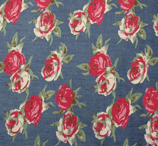1 Yard Blue &#x26; Pink Printed Denim Fabric 58/60&#x22; Wide Cotton Blend for Jeans, Jackets &#x26; Home D&#xE9;cor
