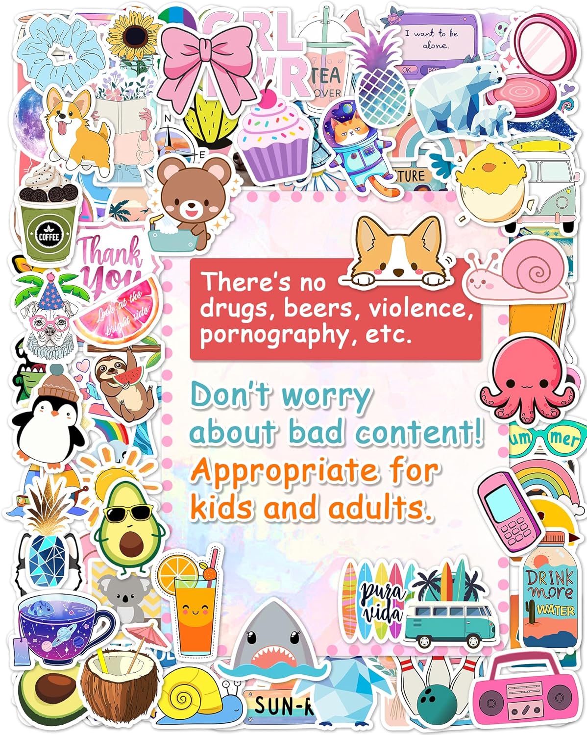 300 Pcs Stickers for Kids, Cute Water Bottle Vinyl Waterproof Laptop Stickers