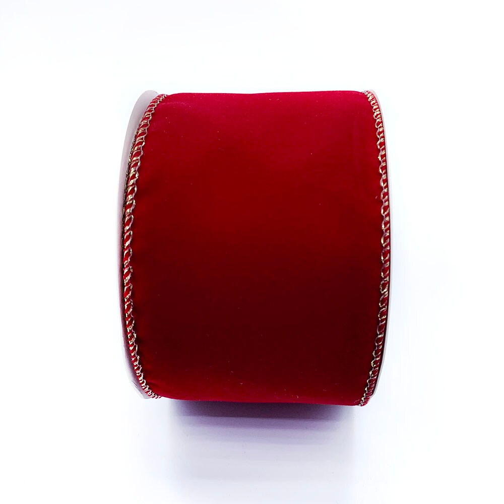 Designer&#x2019;s Shop WR 63-5111 Holiday Velvet Red with Metallic Gold wired edge ribbons (2.5&#x201D; x 10 yards)