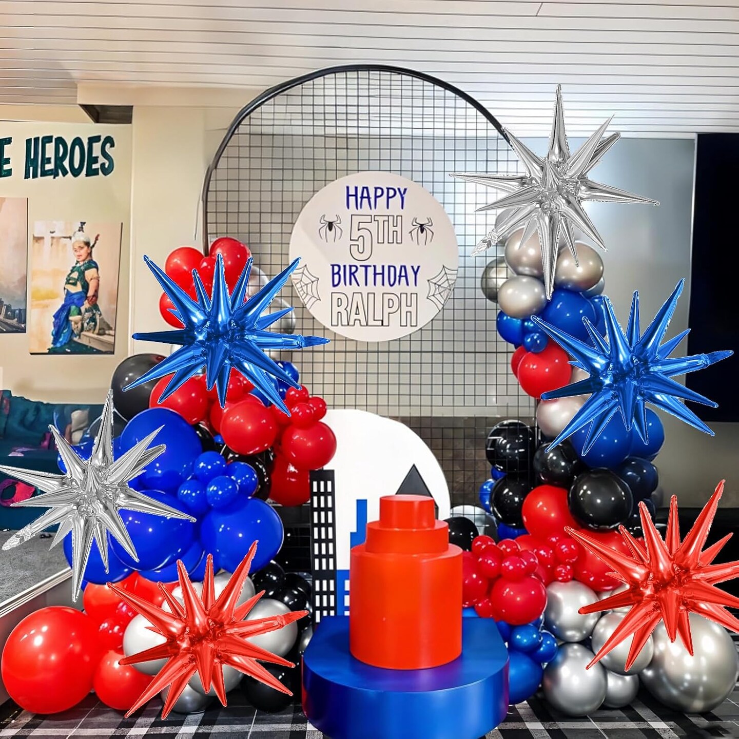 6PCS Star Balloons, 22Inch Blue Red and Silver Star Balloon Explosion Foil