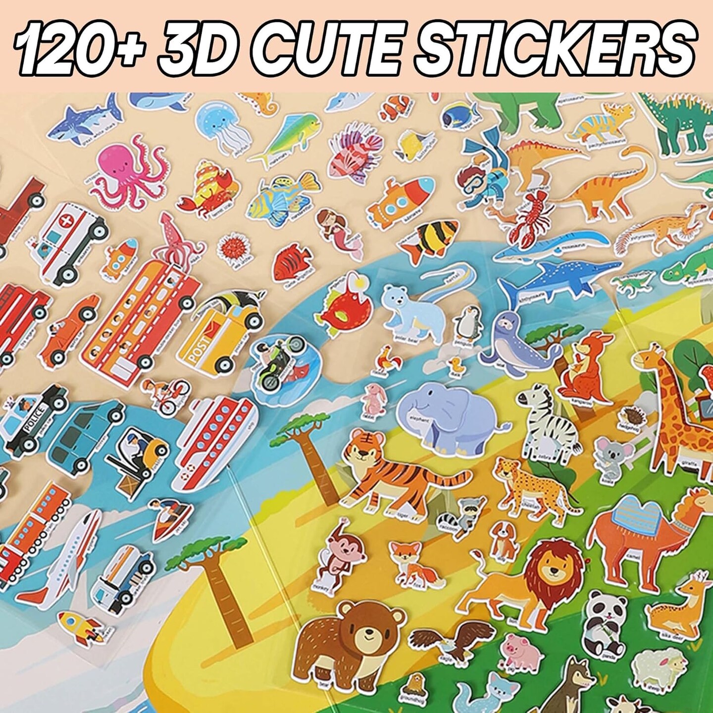 4 Sets Sticker Books for Toddlers 2-4 Years, 122 Pcs Puffy Stickers for Kids