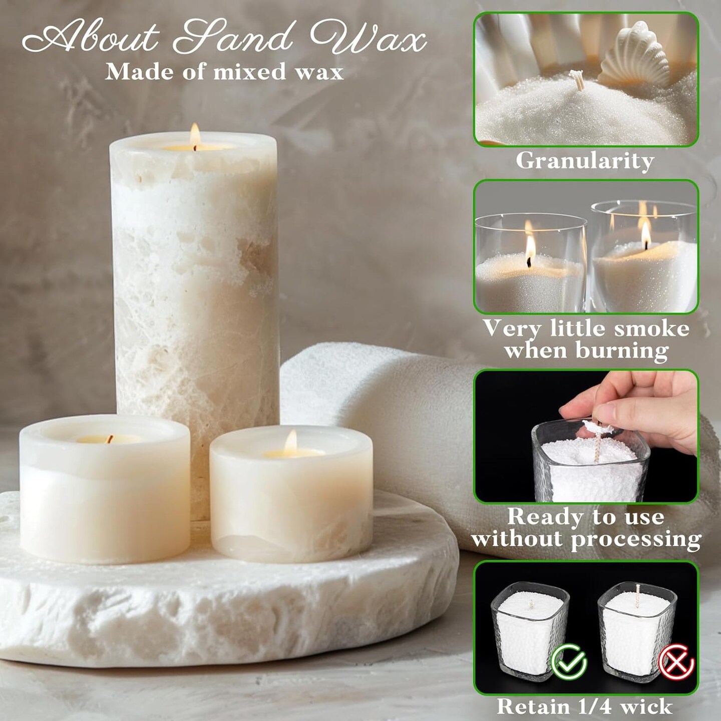 Snow Pearled-Candles with Wicks - White DIY Candle Sand