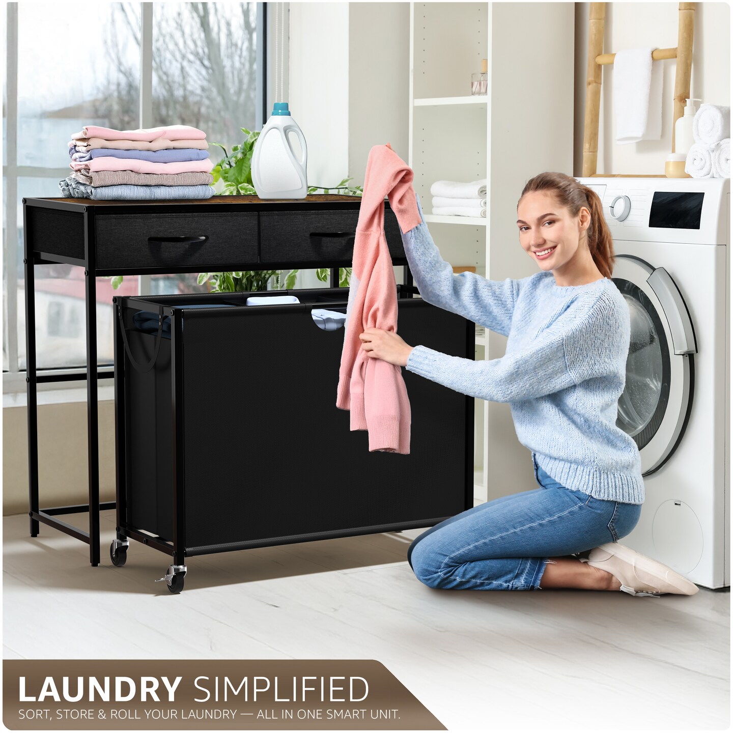 Sorbus Dresser with 3 Section Laundry Hamper and 2 Drawers for Laundry Room Organization