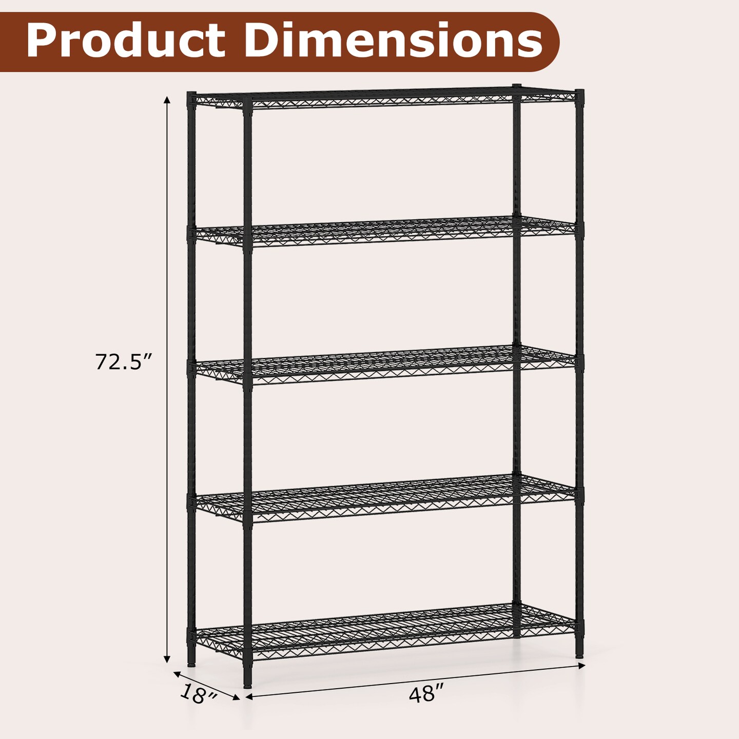 Heavy Duty Adjustable Metal Shelving 5-Tier Storage Rack 4000 lbs Black