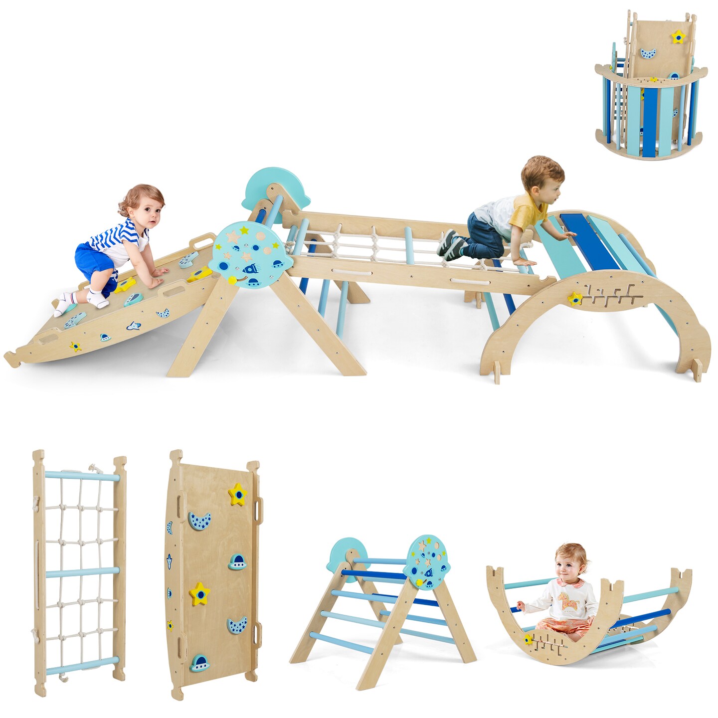 8-in-1 Foldable kids Climbing Toy Triangle Set – Astronaut and Unicorn