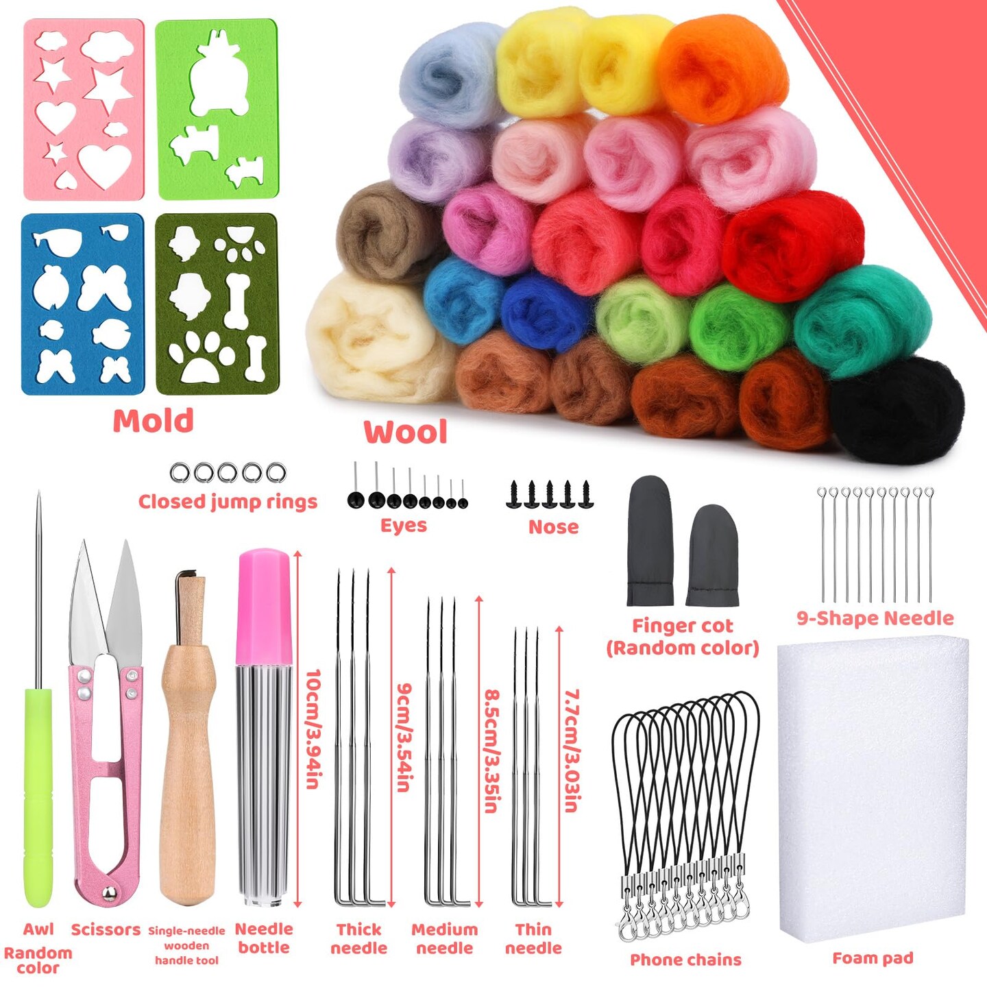 Needle Felting Kit, Wool Roving 24 Colors Set, Needle Wool Felting Tools Kit for Beginners, Needle Felting Starter Kits with Felting Needles for Felted Animal Needle Felting Supplies