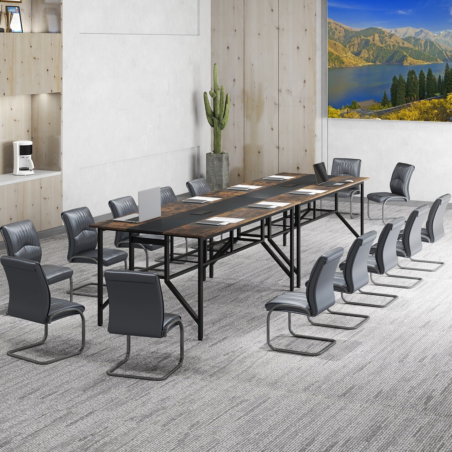 Conference Table with Mesh Storage Shelf and Built-in Cable Grommet
