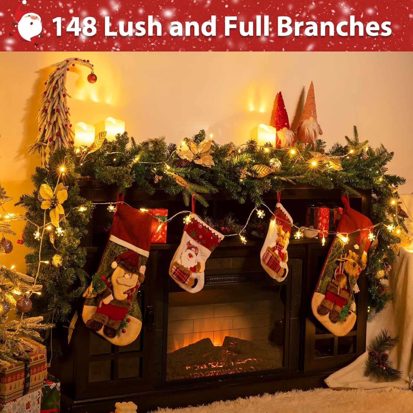 106 Inch - Pre-Lit Christmas Garland with Lights and Timer(Gold)