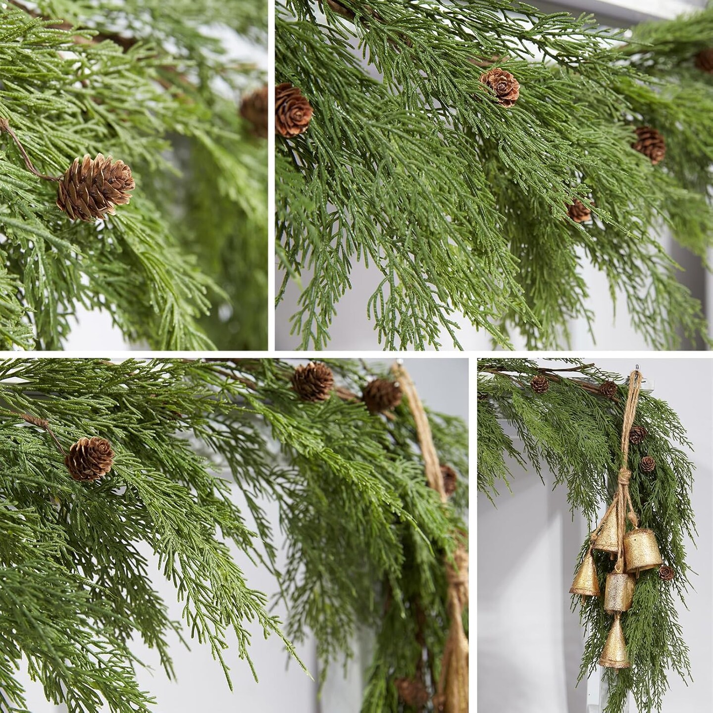Real Touch Cypress Cedar &#x26; Pine Cone Evergreen Garland for Christmas Holiday Seasonal Outdoor/Indoor Home Decor