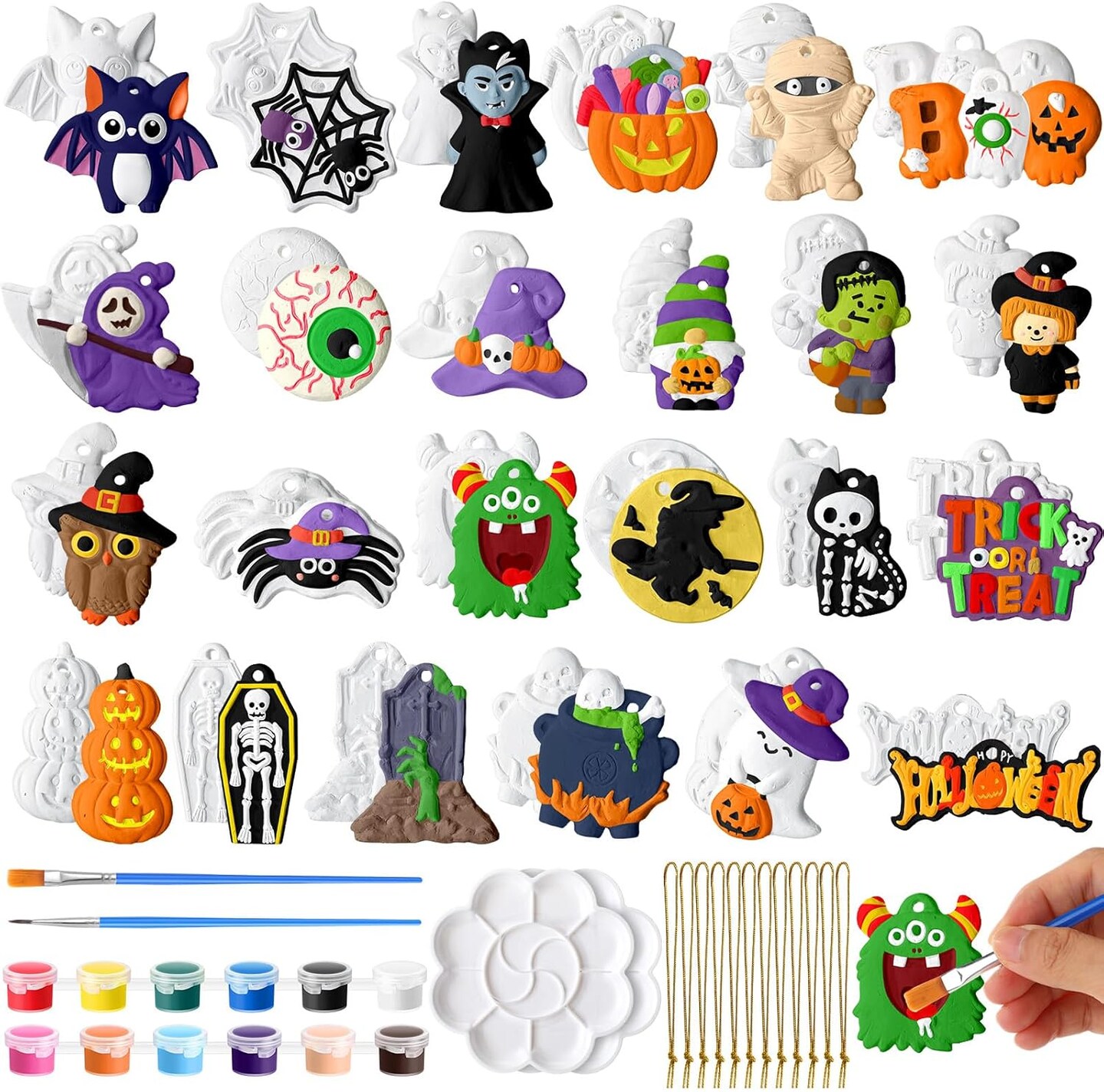 24 Sets Halloween DIY Painting Kits Paint Your Own Ceramics DIY Unpainted Plaster Statues Ready to Paint