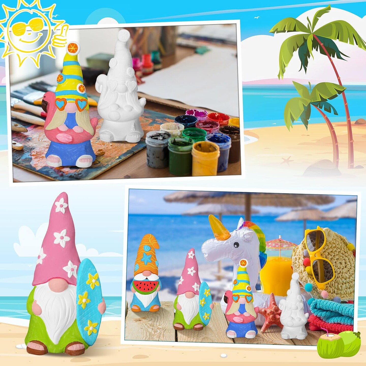 6 Pcs Paint Your Own Garden Gnomes Unpainted Kit to Paint Statue Spring DIY Craftworks with Acrylic