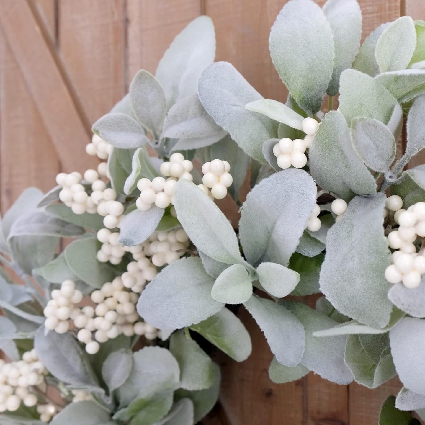 18 Inch Lambs Ear Wreath Spring and Everyday Lambs Leaves White Berries Wreath for Front Door