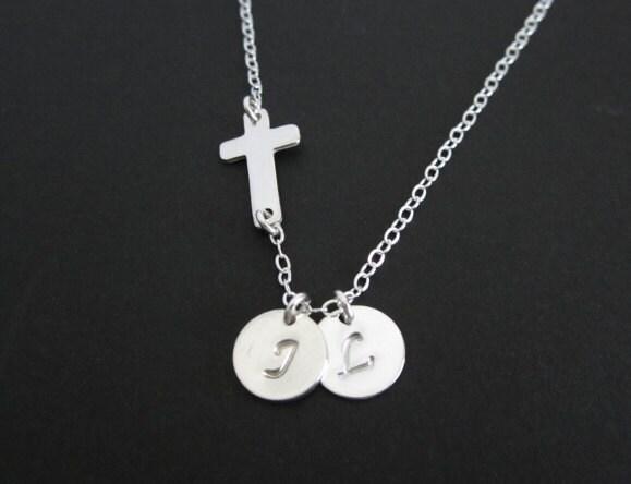 Initial Necklace. Silver Cross Necklace. Personalized Sterling Silver Jewelry. Sister. Best Friends. Family Jewelry. 1.2.3.4.5.6 initials product 2