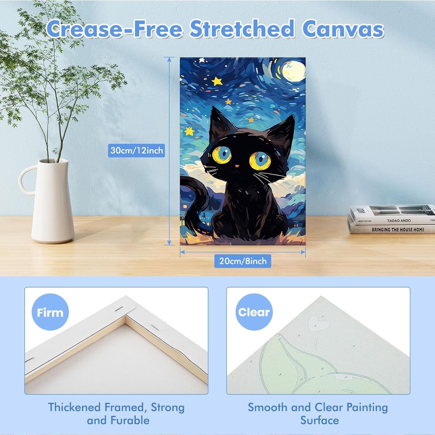 Starry Night Cat Paint by Numbers Kit for Adults – Framed DIY Canvas, 8x12 Inch