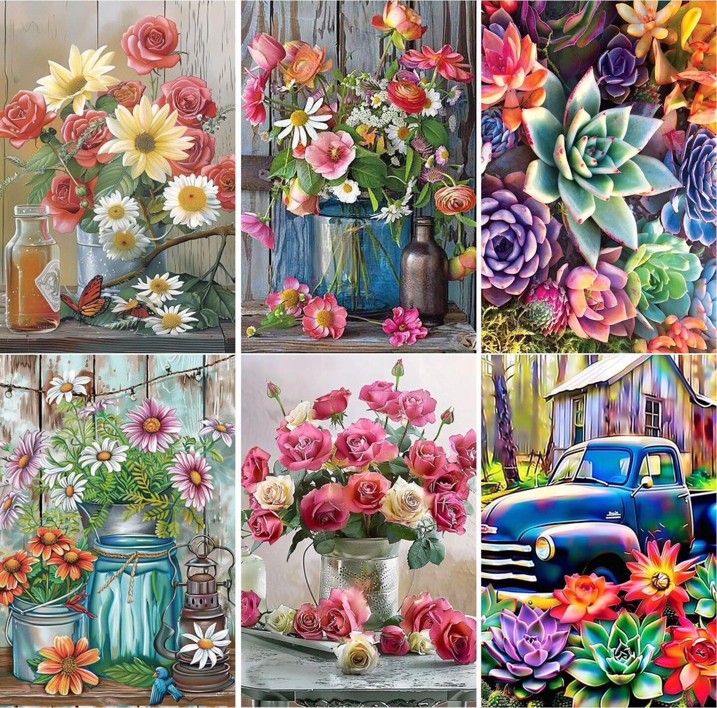 6PCS 5D Diamond Painting Kits – Flowers 11.8x15.7in for Adults & Beginners Home Decor