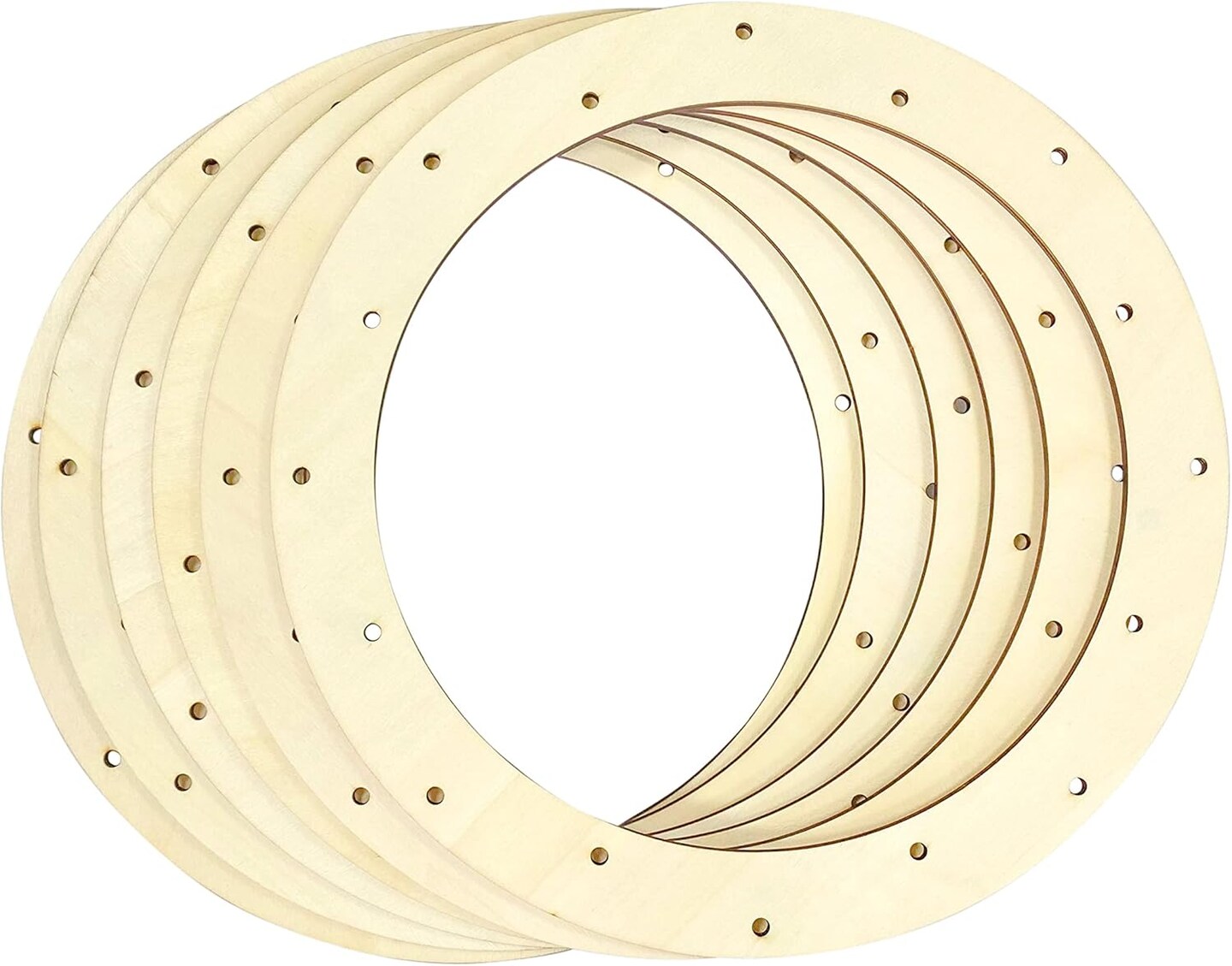 12 Inch 6 Pack Unfinished Wooden Wreath frame Rings Crafts Hanging Floral Hoop Garland Wood Wreath Frames for Home Decor (0.18 inch Thick,with 16 Holes)