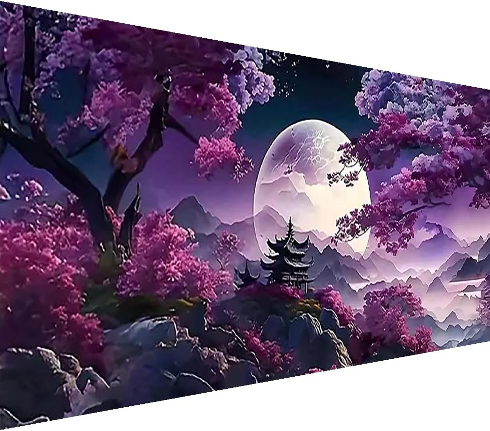 Large Moon Diamond Painting Kit – 5D Full Drill DIY Mountain & Tree Crystal Rhinestone Art for Adults, 27.5 x 15.7 Inch Home Wall Décor