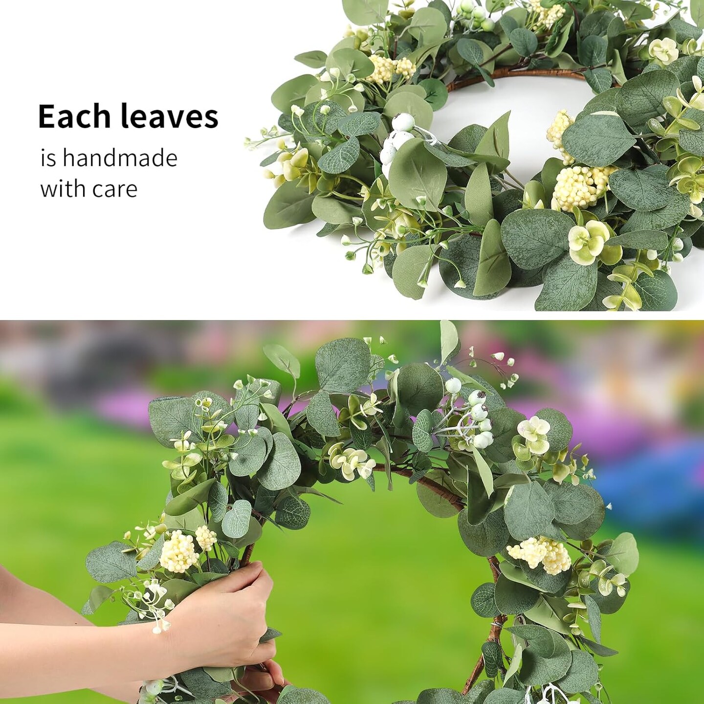 Wreaths for Front Door 20&#x27;&#x27; Eucalyptus Wreath Spring Green Wreath with White Berries for Home Porch