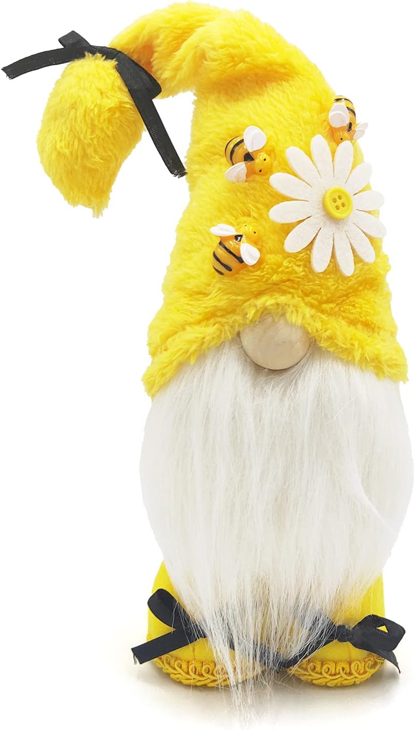 Bumble Bee Gnomes Plush Elf Decorations Yellow Handmade Honey Bee Gnome Scandinavian Tomte Swedish Nisse for Spring Summer Home Table Ornament