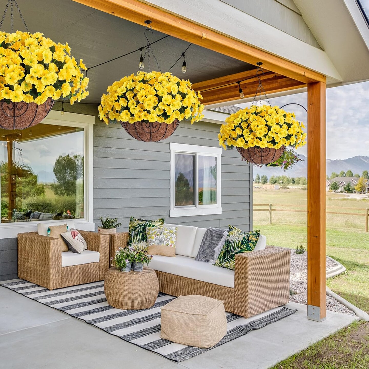 Artificial Fake Hanging Flowers Plants Basket for Outdoor Summer Decoration