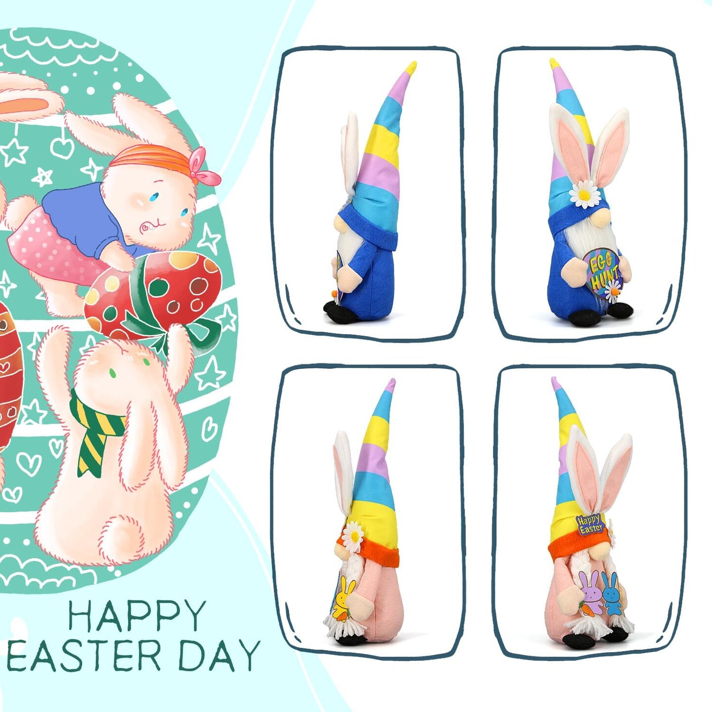 Easter Decorations - Bunny Gnomes Decorations for Home, Indoor, Tiered Tray, Office, Desk - Easter Decor - Spring Stuffed Rabbit Animal Figurines Centerpiece Table Decor