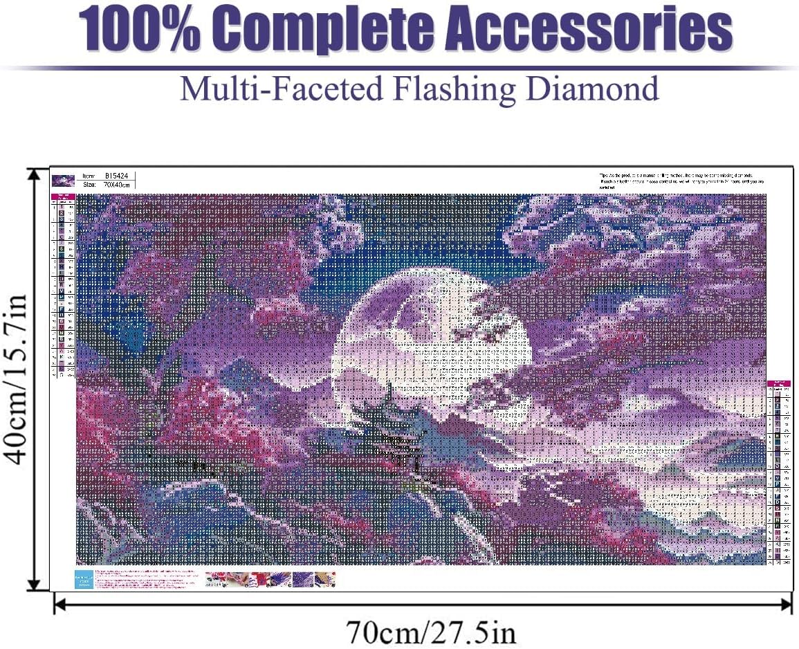 Large Moon Diamond Painting Kit – 5D Full Drill DIY Mountain & Tree Crystal Rhinestone Art for Adults, 27.5 x 15.7 Inch Home Wall Décor