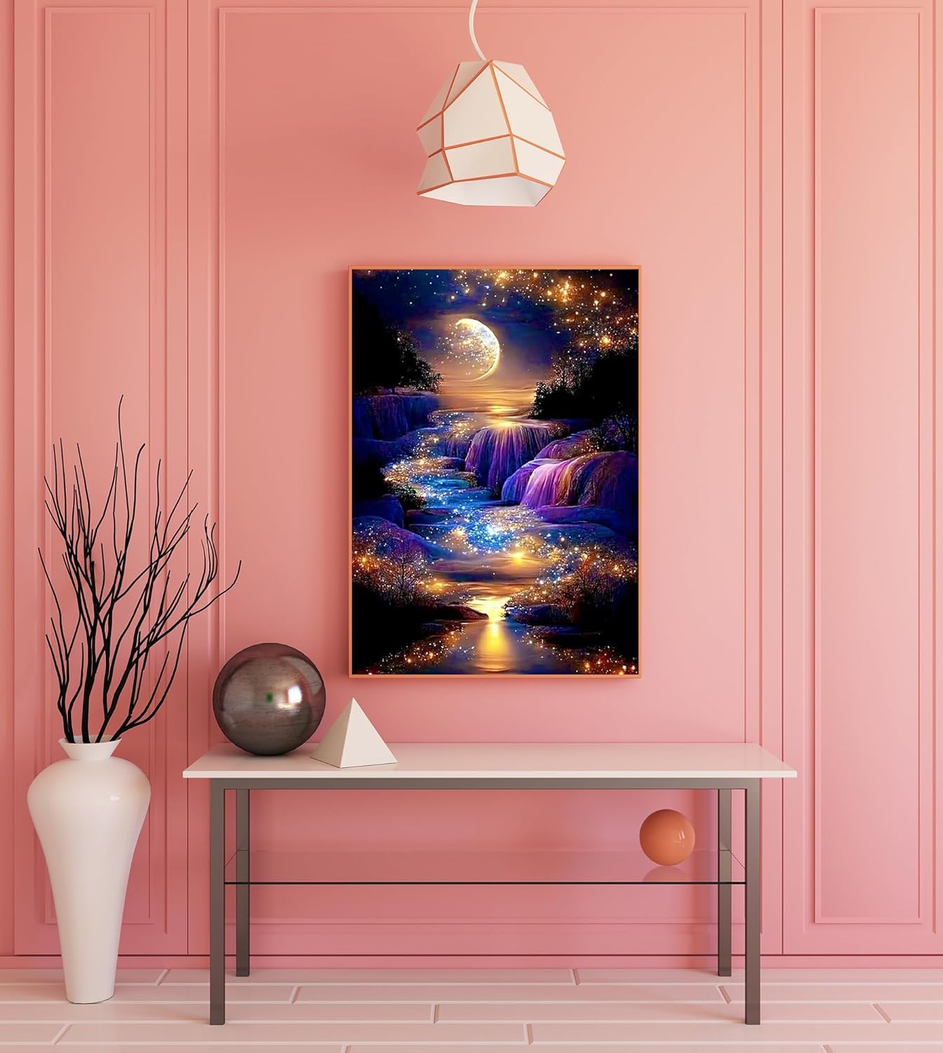 5D Diamond Painting Kits for Adults, Moon Waterfall Diamond Art Kits for Beginners, DIY Full Round Drill Moonlight Landscape Paint with Diamond Dots, Home Wall Decor 12 x 16 Inch