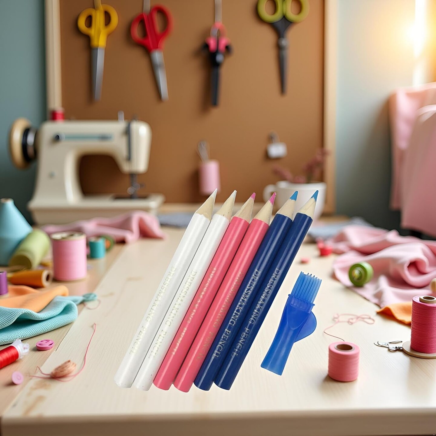 Sewing Fabric Pencils with Brush Tailor Pencils (Aqua)