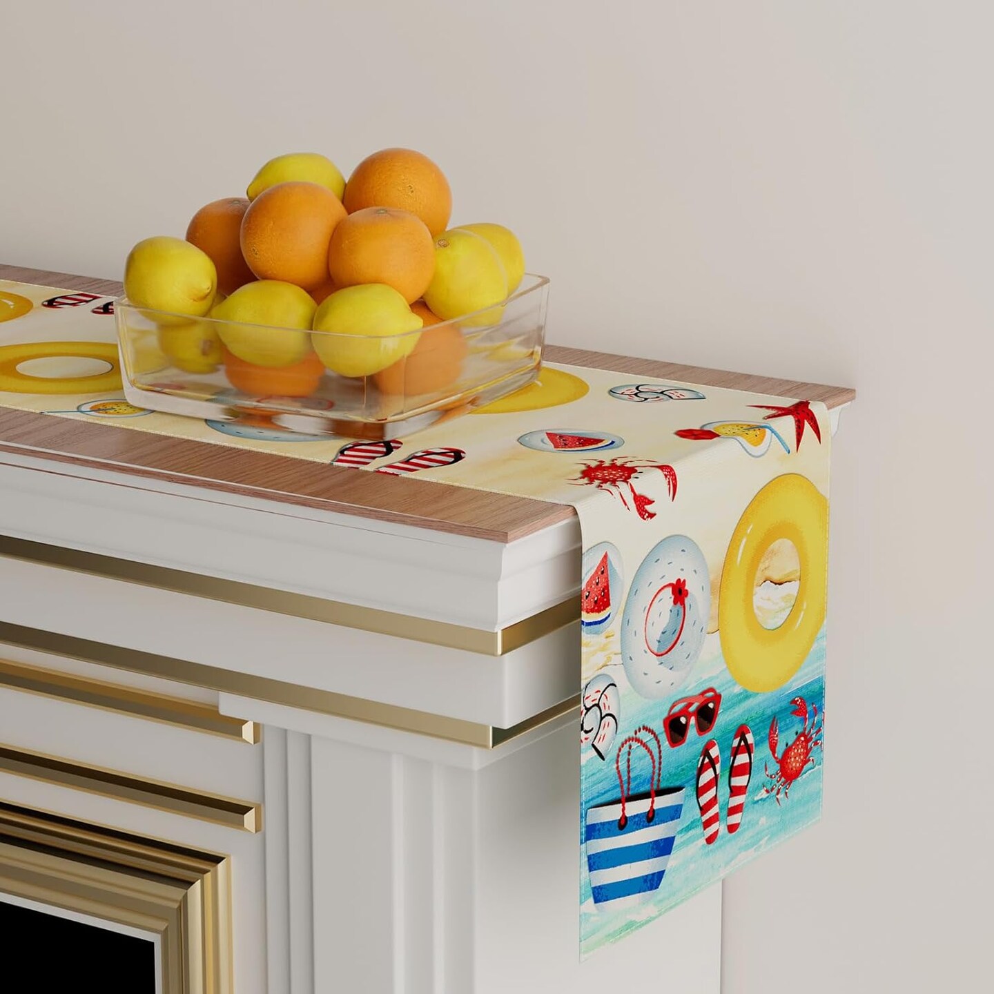 Summer Beach Swim Ring Flip Flops Seaside Themed Table Runner 13x72